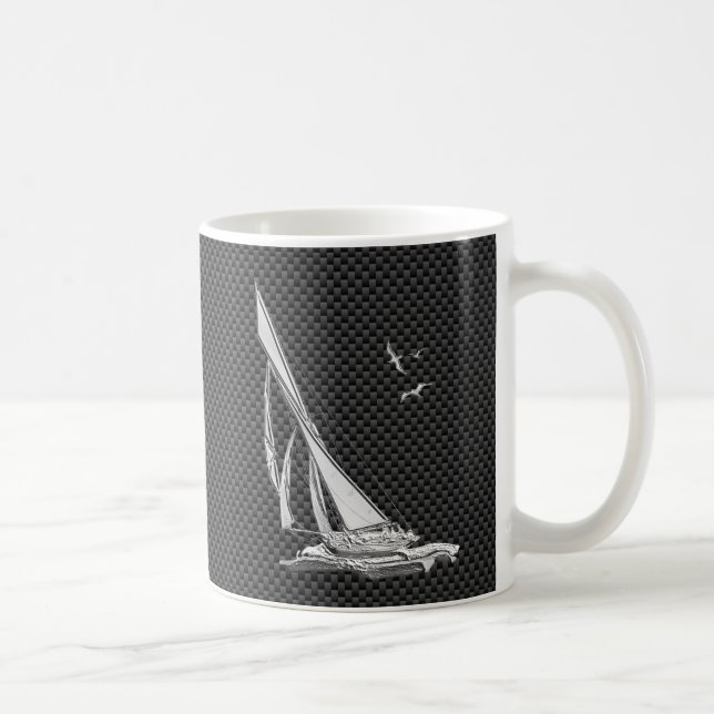 Mug Silver Sailboat on Carbon Fiber Decor (Droite)