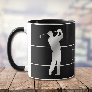 Mug Silver Silhouette Golfer Monogramme