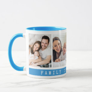 Mug Simple 4 Photo Collage Famille Citation Bleu clair