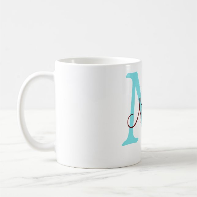 Mug simple ajout de nom monogramme rose rouge jeton (Gauche)