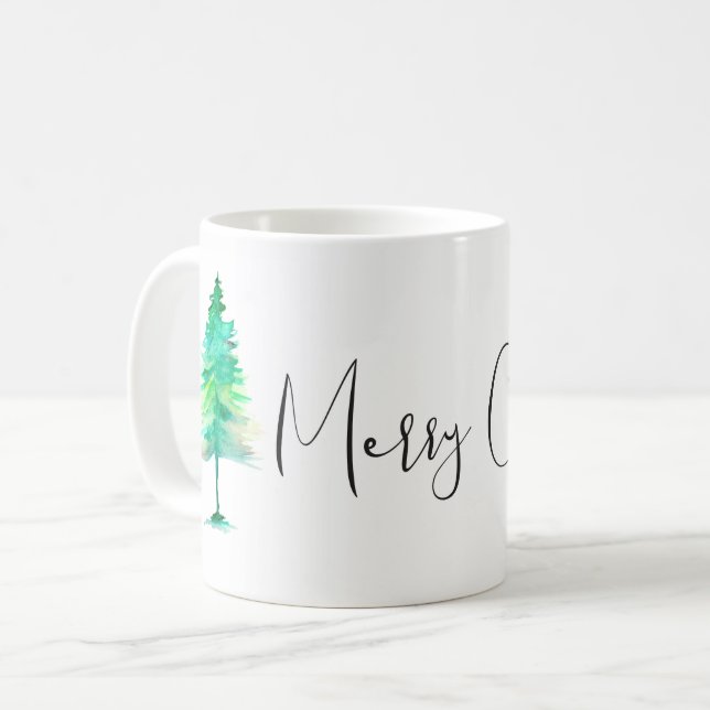 Mug Simple, Aquarelle sapin de Noël, Personnalisé (Devant gauche)