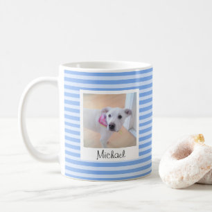 Mug Simple Bébé Bleu rayé Ajouter nom et photo