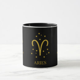 Mug Simple Black and Gold Aries Zodiac Coffee