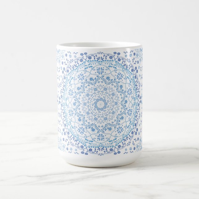 Mug Simple Bleu Et Blanc Élégant Mandala Floral (Centre)