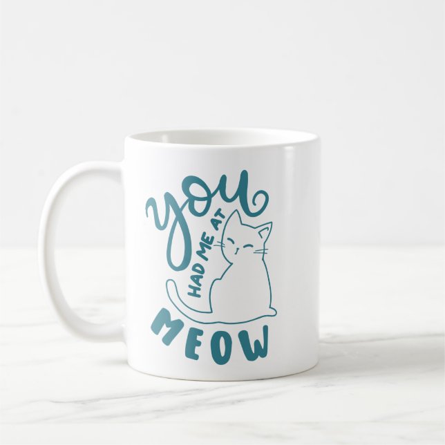 Mug Simple Charme Jouer Turquoise Lettres Cute Chat (Gauche)
