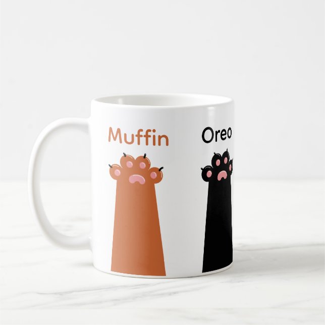 Mug Simple Cute Four Cat Paws Nom Personnalisé Blanc (Gauche)