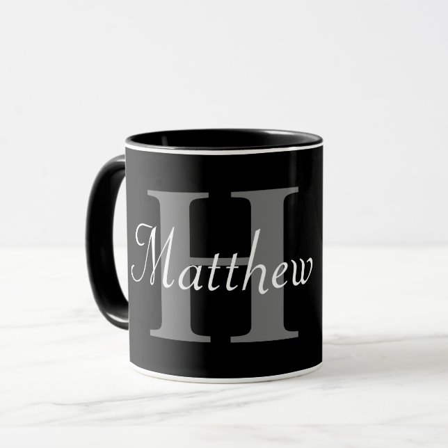 Mug Simple Elegant Noir Blanc Monogramme Bold Classy M (Devant gauche)