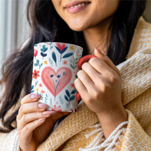MUG SIMPLE ÉLIGANT ROUGE FLORAL ET COEUR VALENTINE