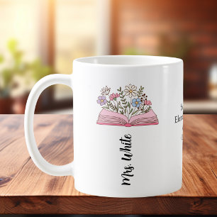 Mug Simple floral avec livre rose personnalisable