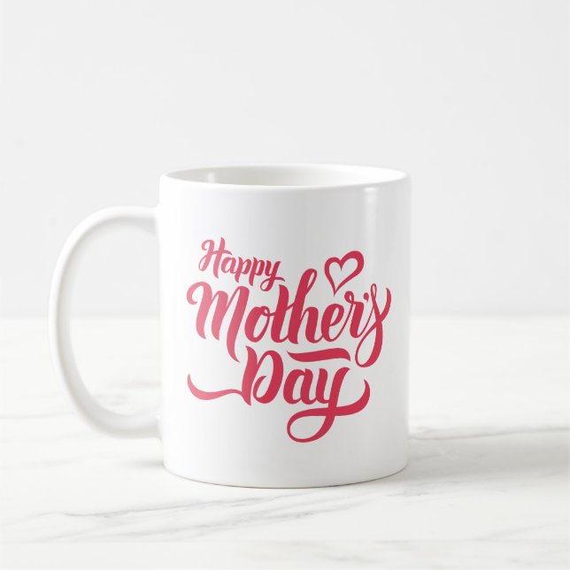 Mug Simple Joyeux Mère Jours Style Rose Coeur Propre (Gauche)