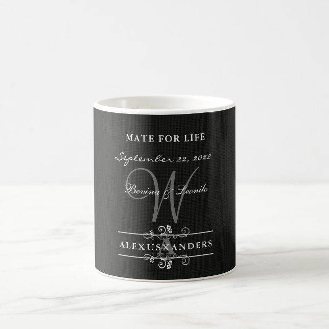 Mug Simple mais élégant : Linge noir avec Monogramme (Centre)