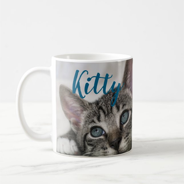 Mug Simple Modern Custom Cat Name and Photo  (Gauche)