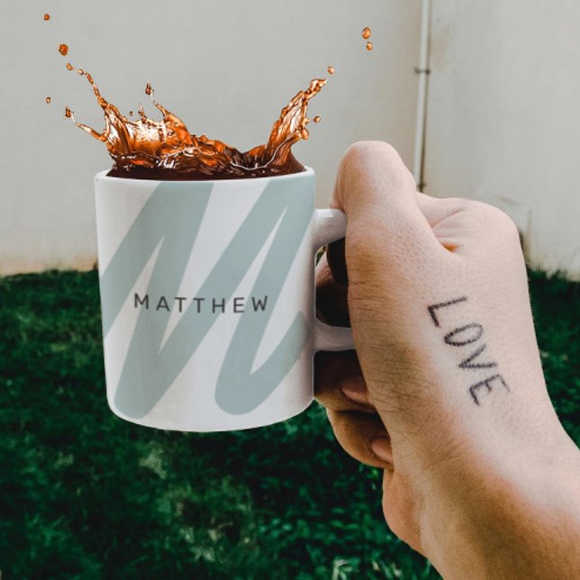 Mug Simple moderne initial et nom Sage vert & blanc (Créateur téléchargé)