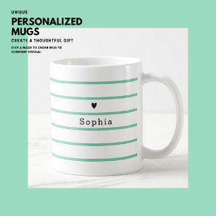 Mug Simple moderne minimaliste Coeur vert rayure Monog