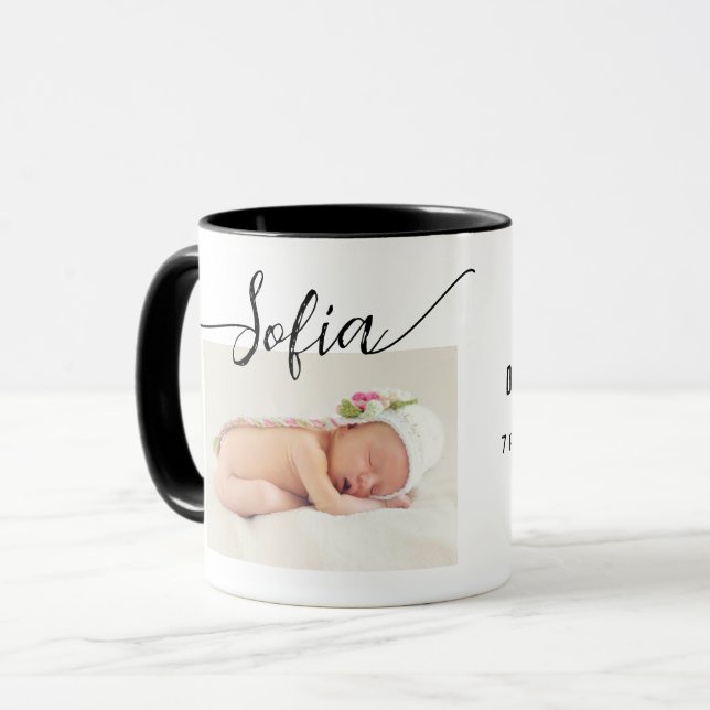 Mug Simple moderne photo bébé statistiques de naissanc (Devant gauche)