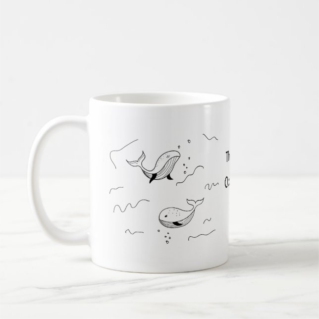 Mug Simple Monochrome Baleine Lineart de mer Personnal (Gauche)