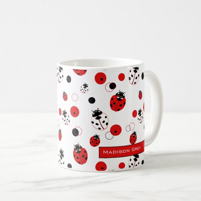 Mug Simple Motif Ladybug rouge, noir et blanc (Devant droit)