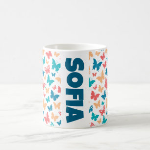 Mug Simple motif papillon turquoise blanc nom