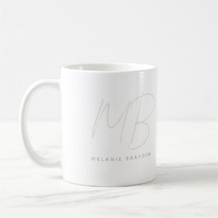 Mug Simple Taupe Minimaliste Deux Nom Monogramme