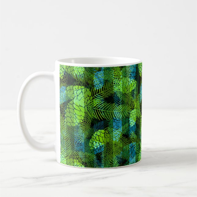 Mug Simples hiver Noël vert vert cônes de pin bleu tr (Gauche)