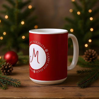 Mug Simplistic Snowflakes Joyeuses Vacances Monogramme