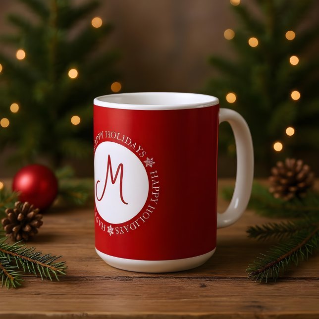 Mug Simplistic Snowflakes Joyeuses Vacances Monogramme (Créateur téléchargé)