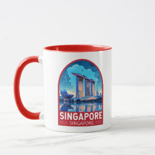Mug Singapore Marina Bay Night Travel Art Vintage