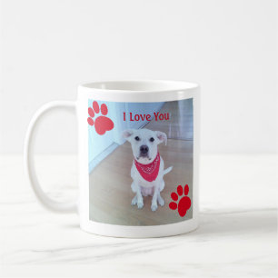 Mug Singe 1 Photo Chien Mignon Pattes Je T'Aime Rouge