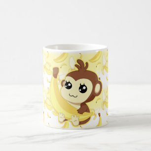 Mug Singe mignon de Kawaii tenant la banane