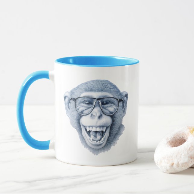 Mug Singe riant avec lunettes (Avec donut)