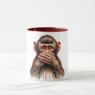 Mug Singe Speak No Evil Art Aquarelle