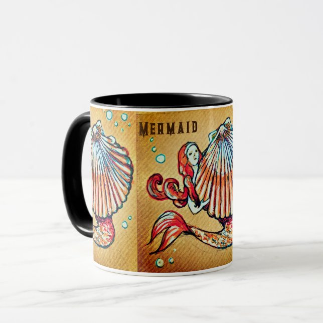 Mug Sirène avec dessin de coquille de mer (Devant gauche)