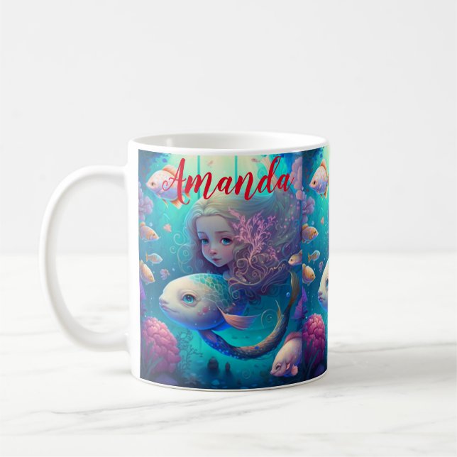 Mug Sirène nageant avec du poisson (Gauche)