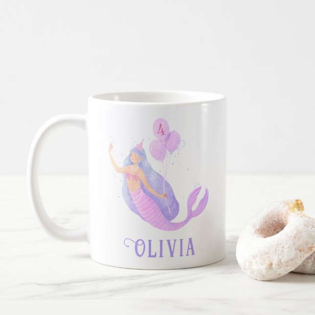 Mug Sirène sous la mer Anniversaire fille âge rose (Avec donut)