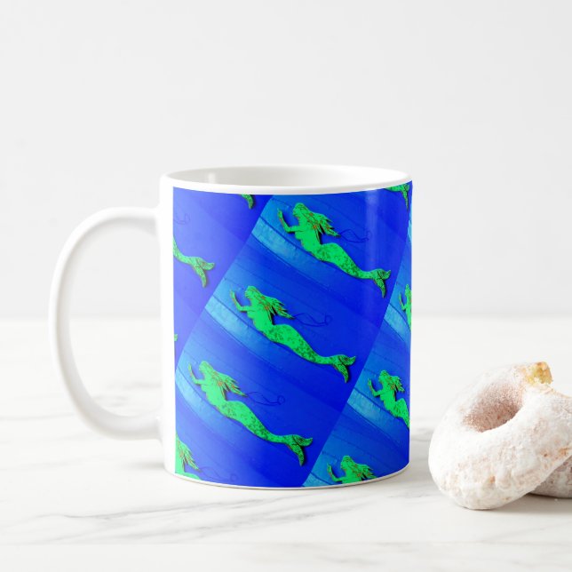 Mug sirènes vertes nager bleu (Avec donut)