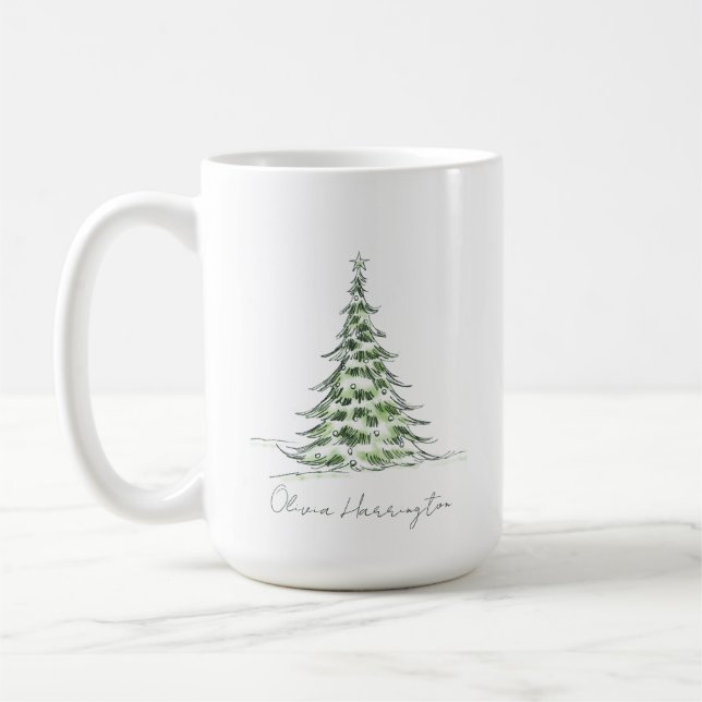 Mug Sketch Pine sapin de Noël Nom du script minimal (Gauche)