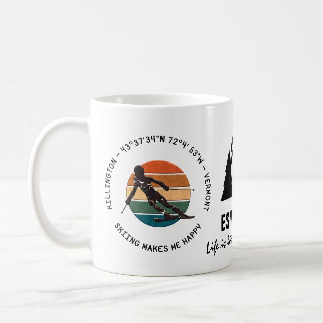Mug Ski Killington, Vermont - Femme Skier, Texte noir (Gauche)