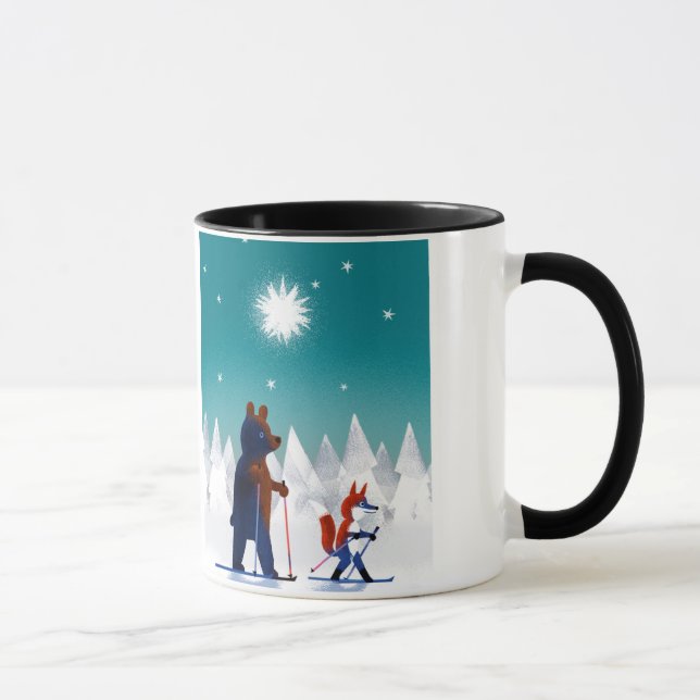 Mug Ski mignon d'ours et de Fox sous des étoiles dans (Droite)