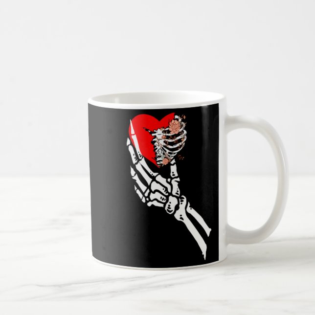 Mug Skull Skeleton Hand Holding Red Heart Love Valenti (Droite)