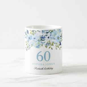 Mug Sky Blue Floral Aquarelle 60e fête d'anniversaire