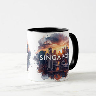 Mug Skyline de Singapour ville rétro aquarelle