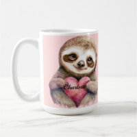 Sloth Heart & Big Eyes Aquarelle Ajouter un nom