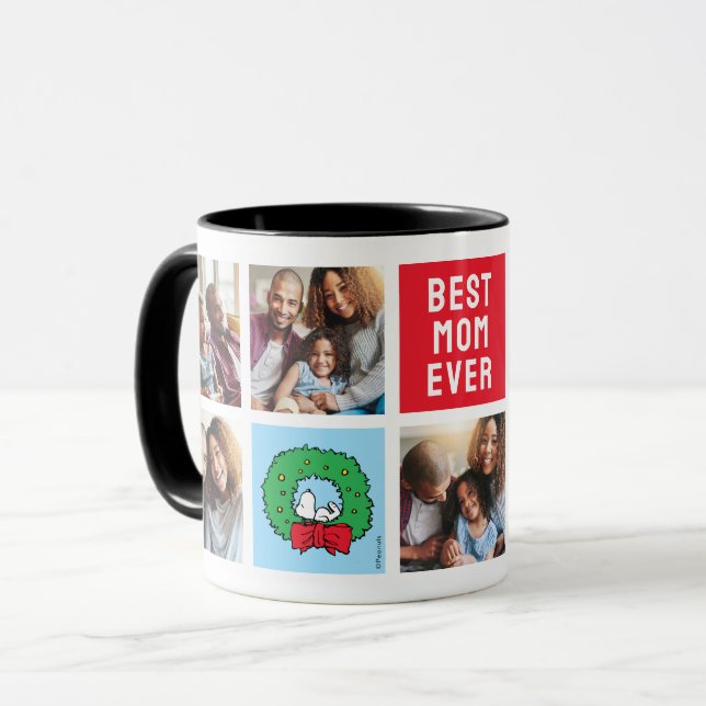 Mug Snoopy Christmas Wreath | Maman Photo Collage (Devant gauche)