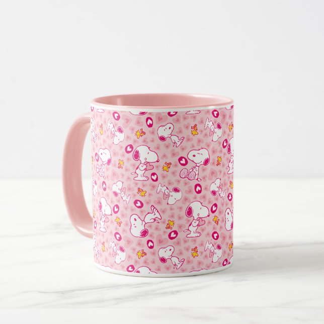 Mug Snoopy & Woodstock Motif Coeurs roses (Devant gauche)
