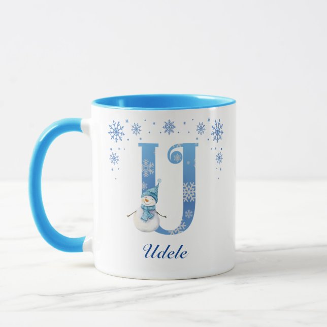 Mug Snowflakes de Noël personnalisés Monogram U (Gauche)