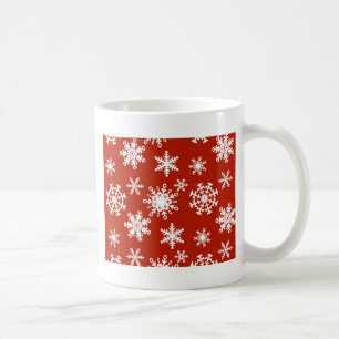 Mug Snowflakes en blanc sur arrière - plan rouge