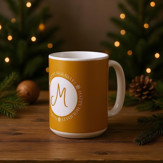 Mug Snowflakes Joyeuses Vacances Golden Jaune Monogram (Créateur téléchargé)