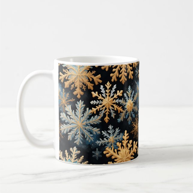 Mug  Snowflakes Magic Christmas Black Gold Blue (Gauche)