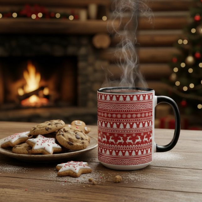 Mug Snowflakes rouge et blanc de rennes de Noël classi (Créateur téléchargé)
