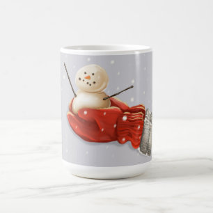 Mug Snowman dans les mitaines rouges neige hivernale